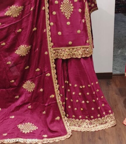 Stunning Wine Purple Chinon Sharara with Cord & Sequence Work | Zareen Fashion
