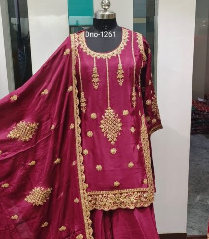 Stunning Wine Purple Chinon Sharara with Cord & Sequence Work | Zareen Fashion