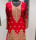 Stunning Red Chinon Gharara with Cord Work & Sequence Embellishment