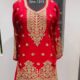 Stunning Red Chinon Gharara with Cord Work & Sequence Embellishment